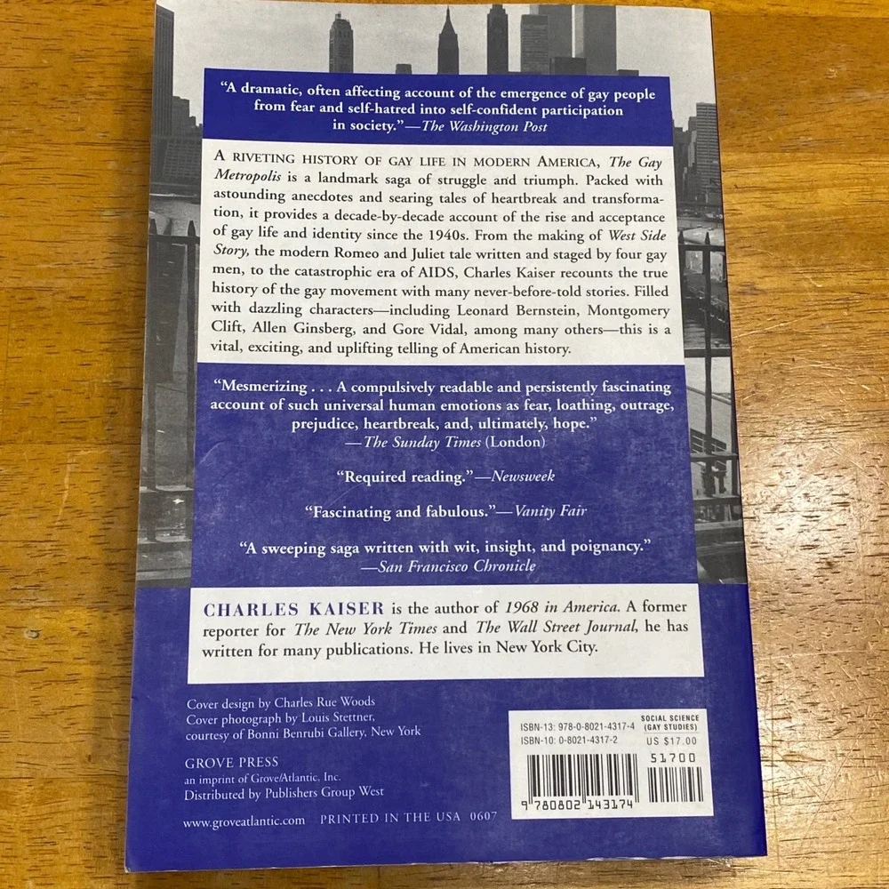 Grove‎ Press The Gay Metropolis Book Excellent LGBTQ History Kaiser